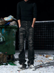 【26s Jan.】Bamboo-patterned Double-waisted Jeans