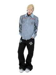 【25s Aug.】Washed Blue Stripe Oversized Casual Shirt