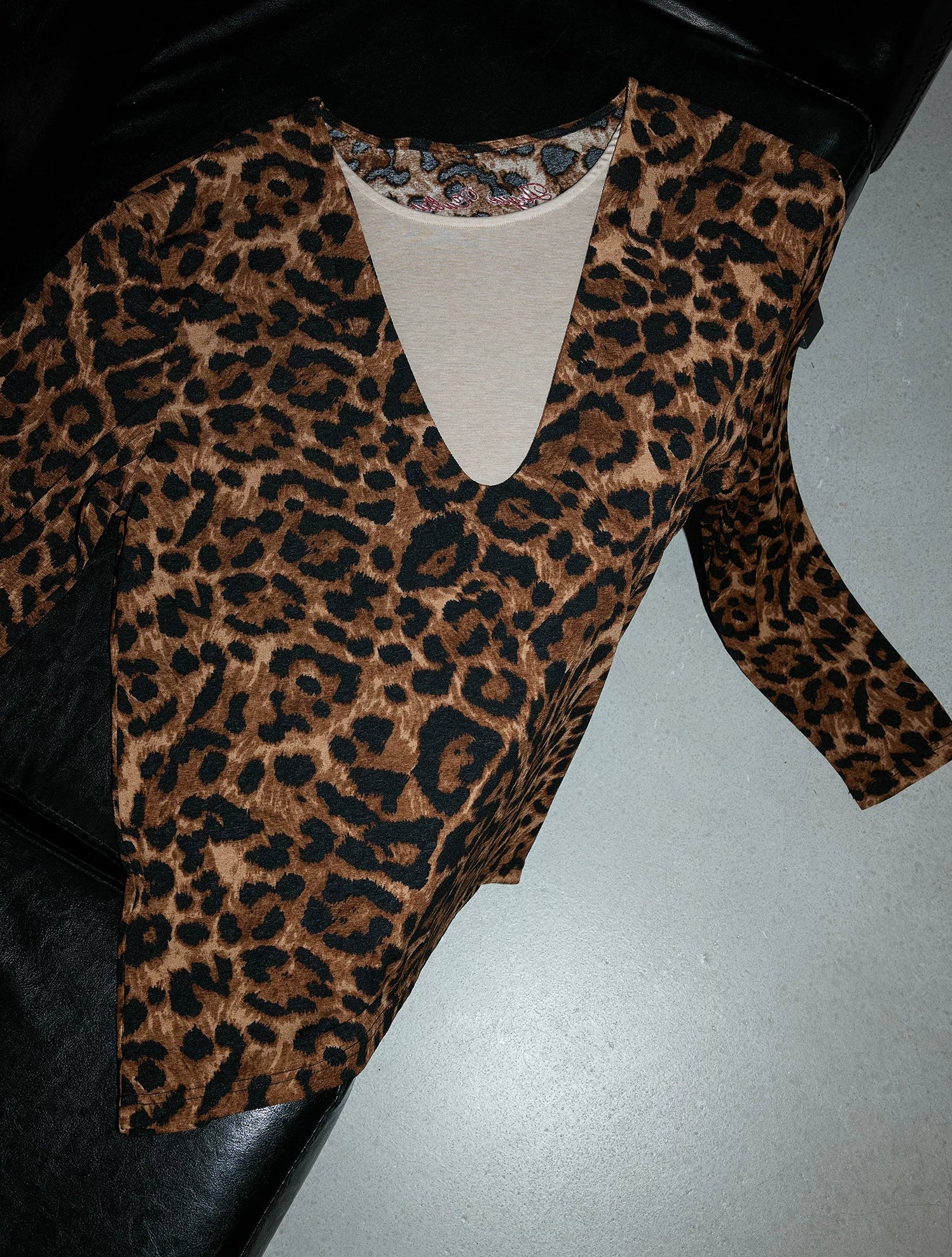 Leopard Texture Layered V-Neck Tee