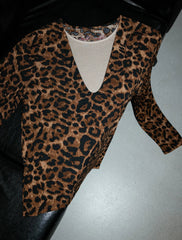 Leopard Texture Layered V-Neck Tee