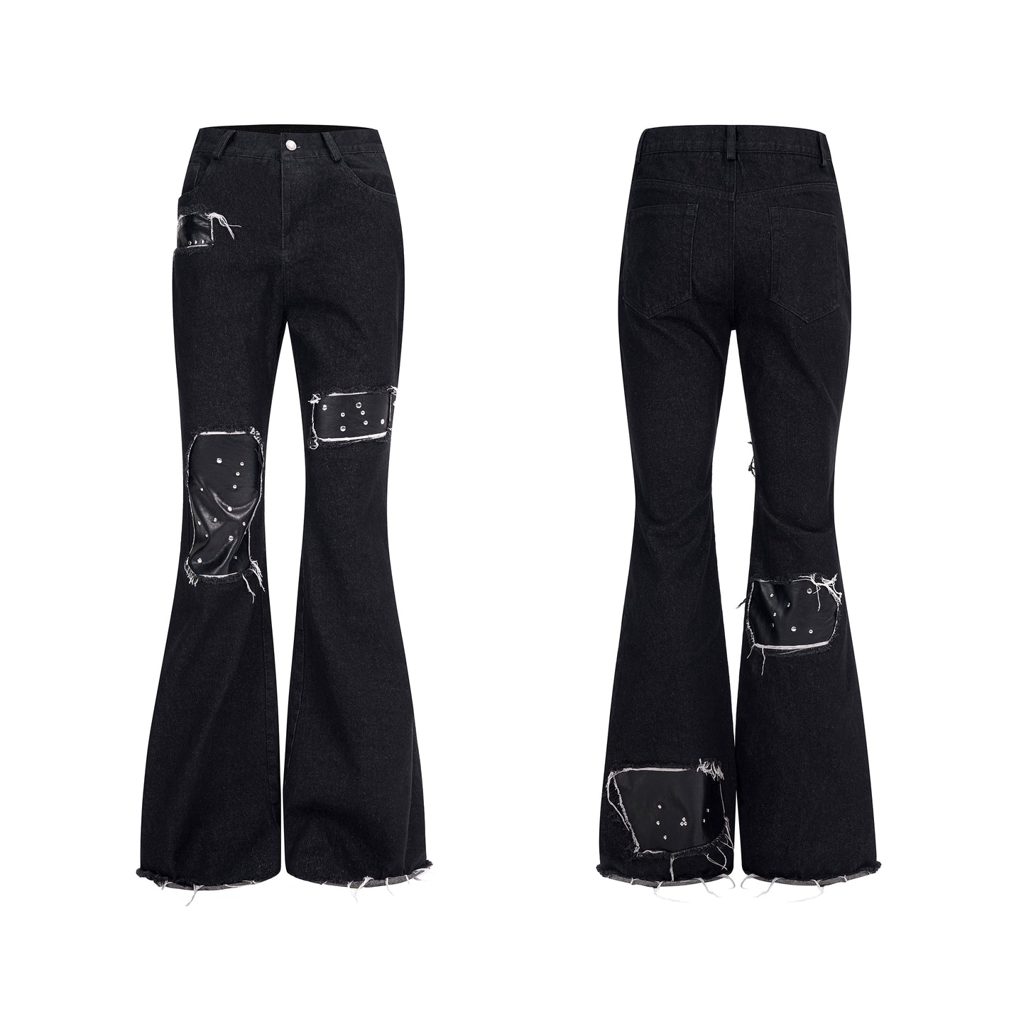 【25s Oct.】Raw-edge Fringed Leather Bootcut Jeans