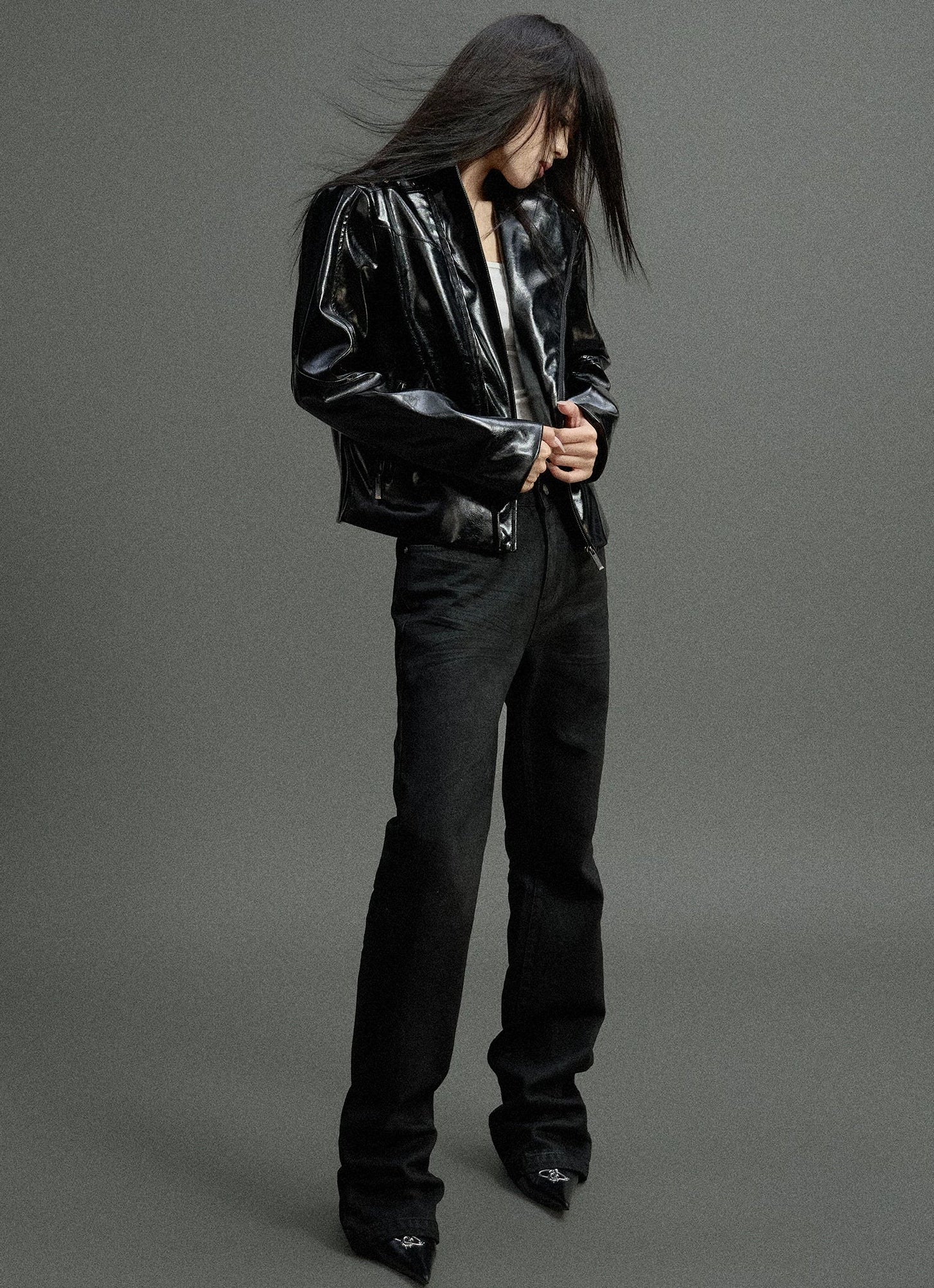 Glossy Crocodile Slim Moto Jacket