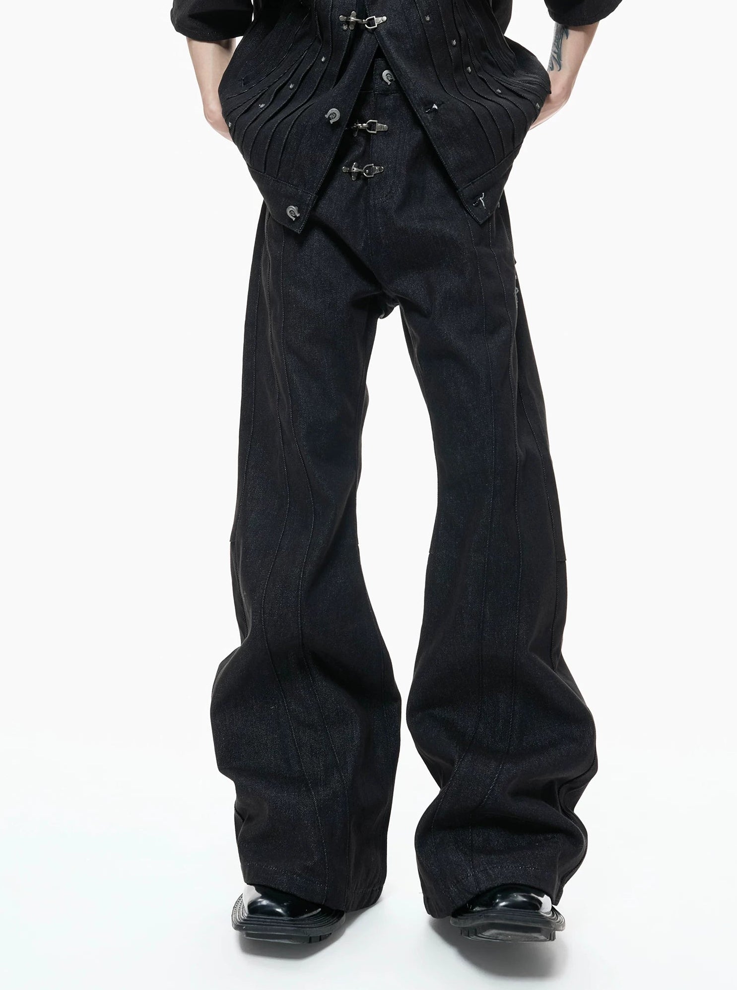 【26s Apr.】Horseshoe-Buckle Ruched Short-Sleeve Denim Jacket / Jeans