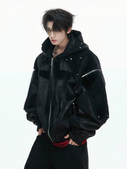 【26s Feb.】Matte Waxed Deconstructed Horsehair Hooded Leather Jacket