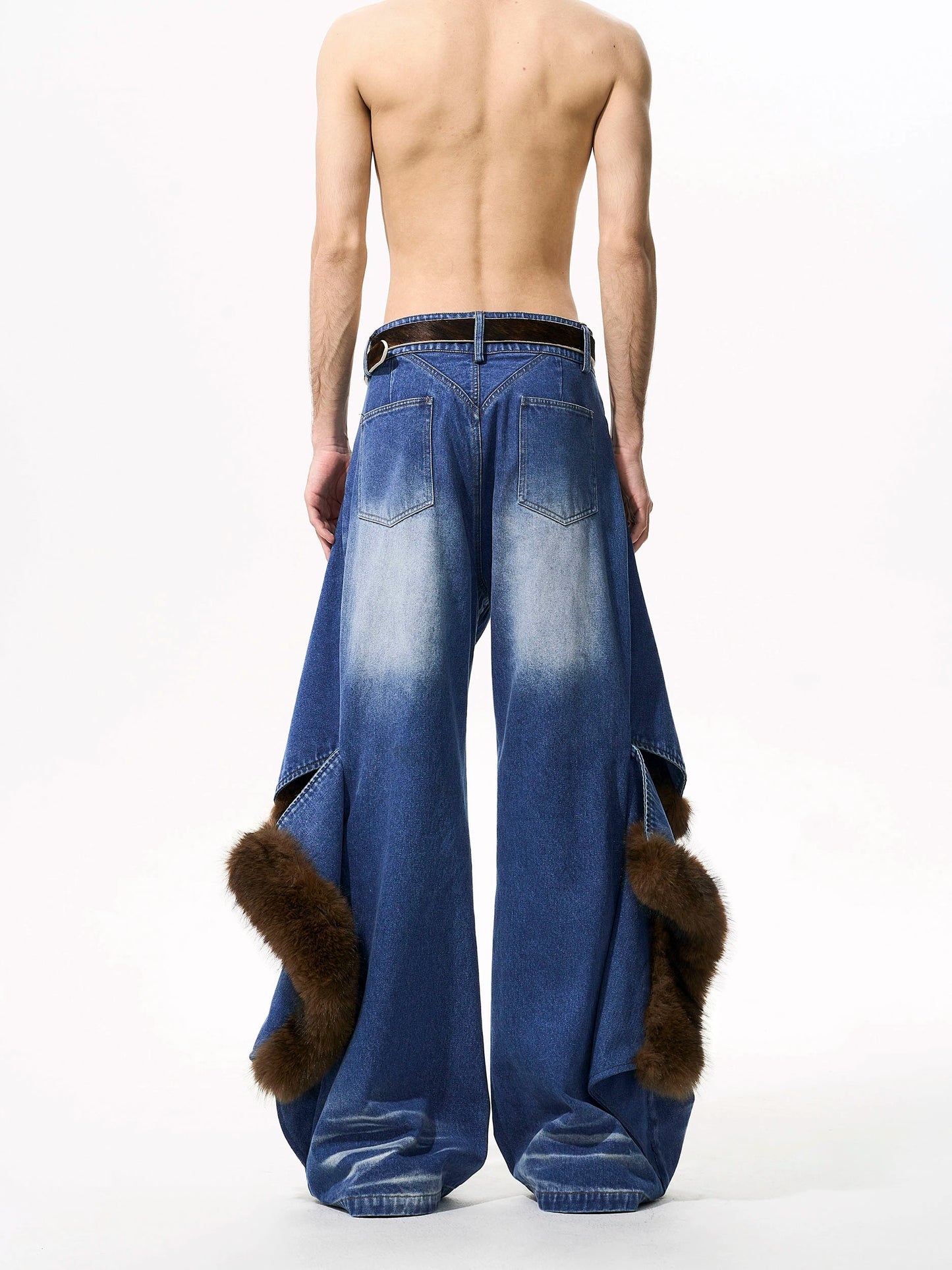 【25s Oct.】Plush Patchwork Denim Distressed Design Jacket / Jeans