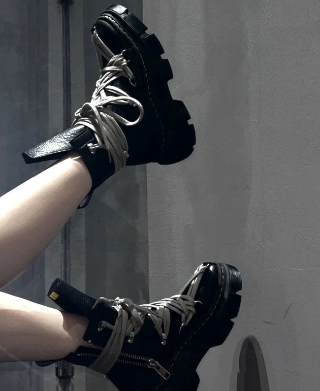 Lace-Up Platform Biker Combat Ankle Boots