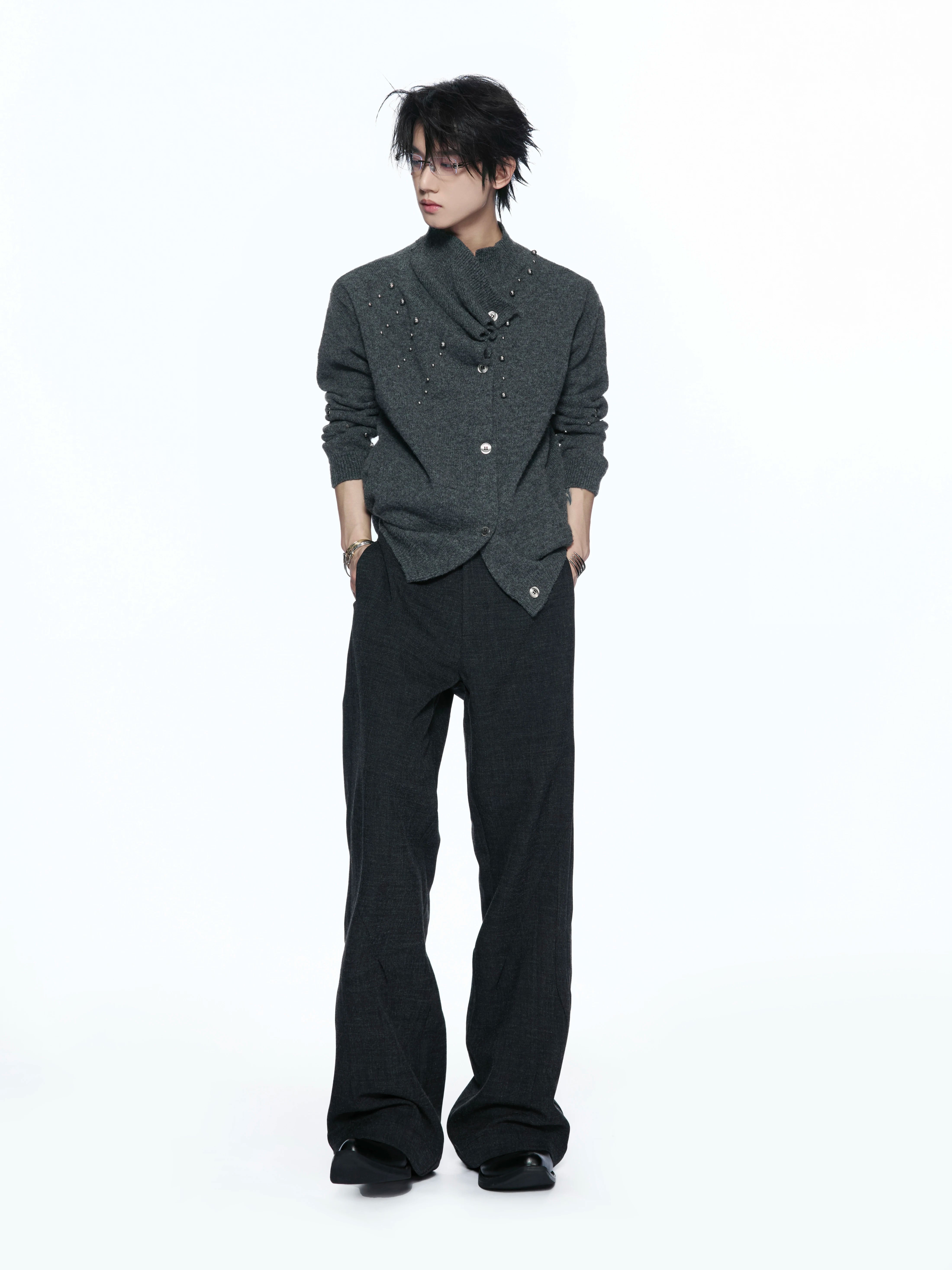 Asymmetric Studded Wool Blend Knit