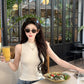 【25s Aug.】White Sleeveless High-Neck Knit Shoulder-Baring Top