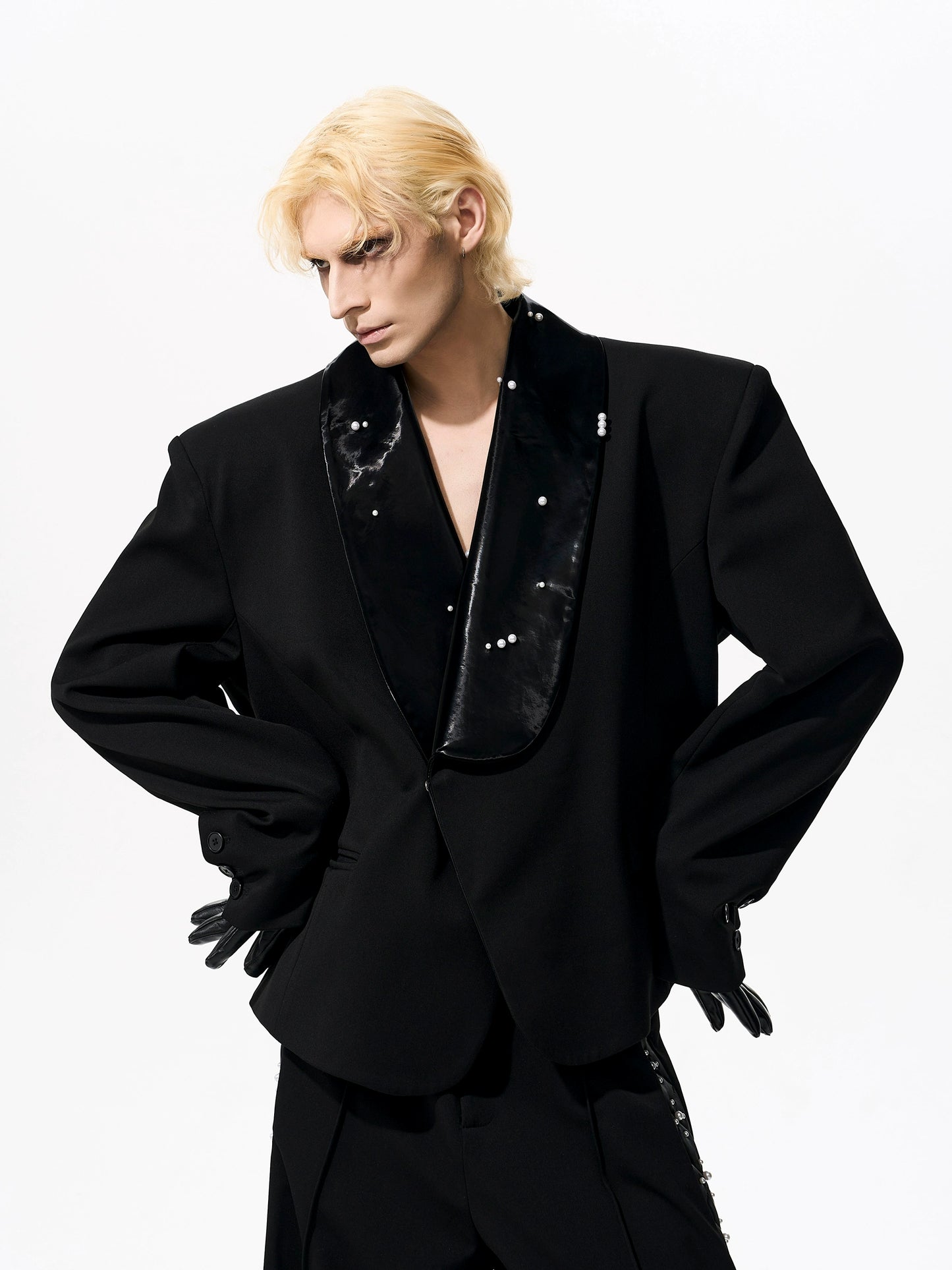 【25s Nov.】PU Leather Pearl-trimmed Suit/ Trousers