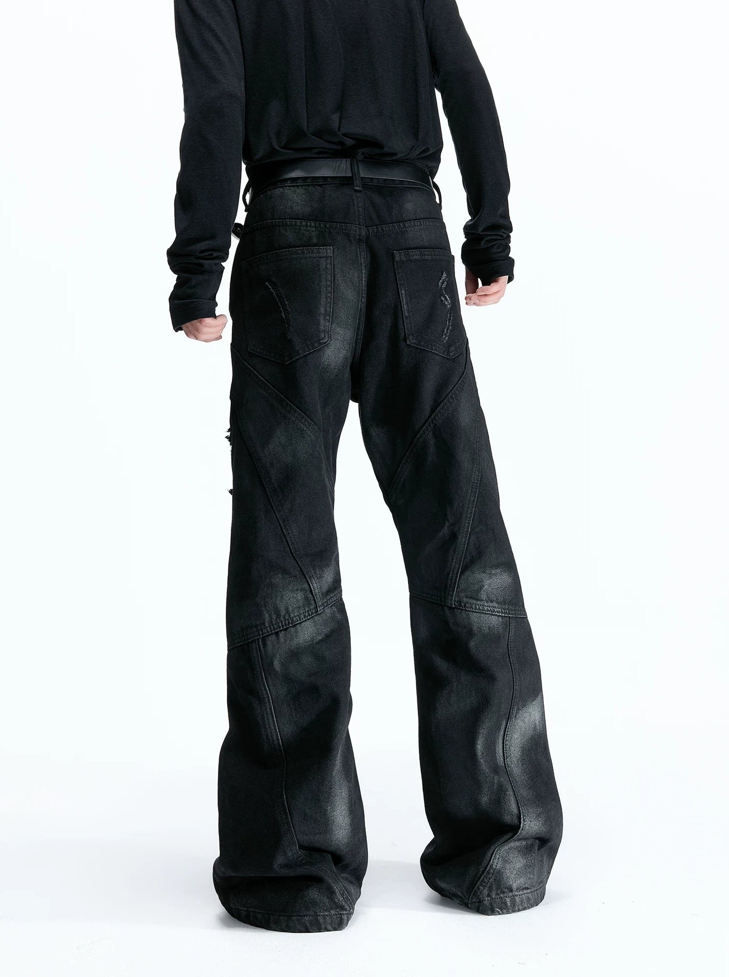 Deconstructed Wax Coated Flared Jeans