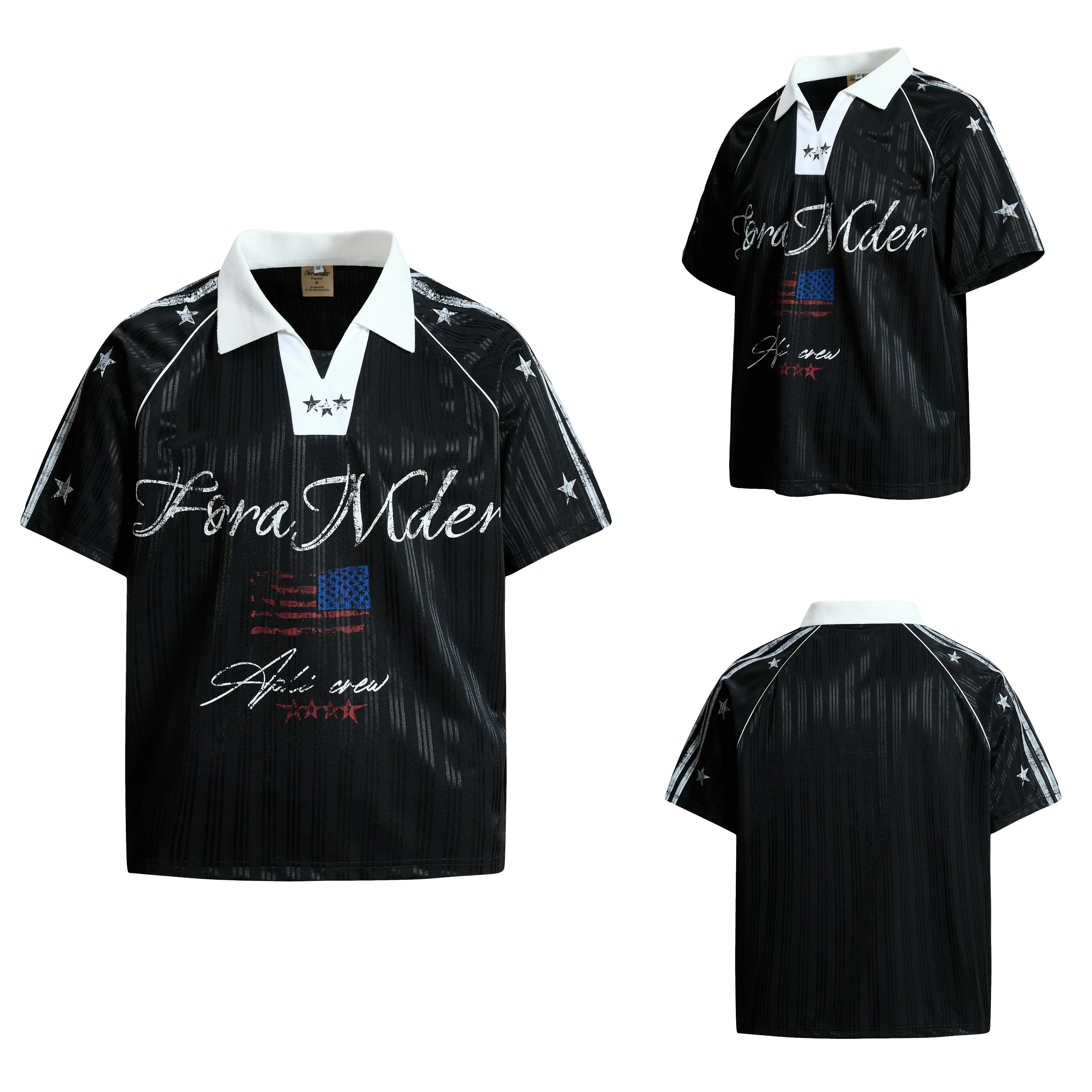 Black White Contrast Football Jersey Tee