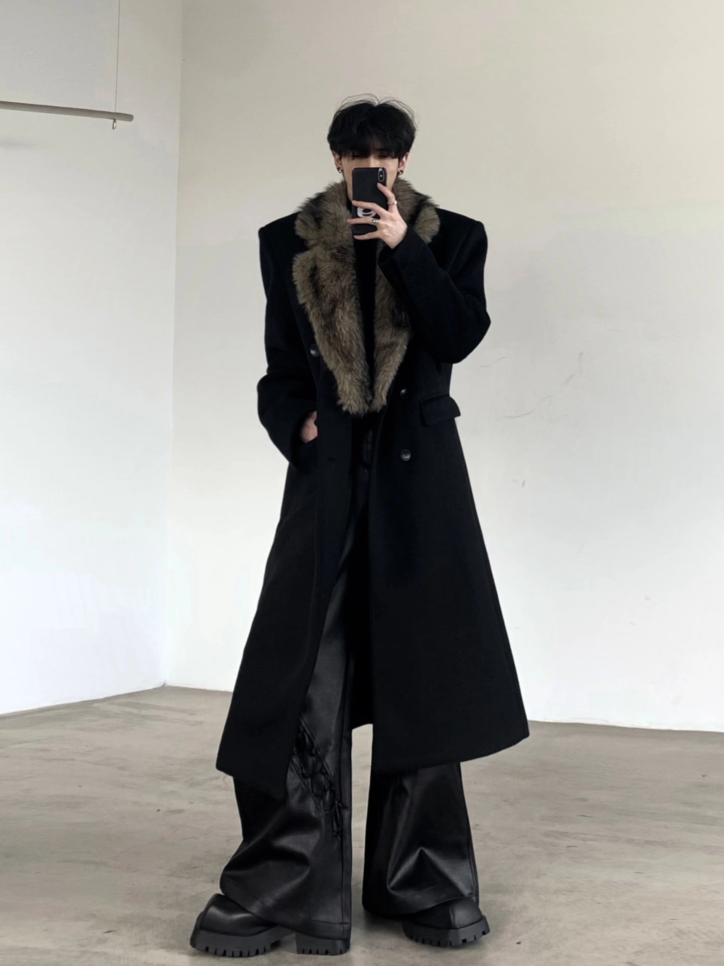 【25s Nov.】Retro Wool Large Fur Collar Long Coat