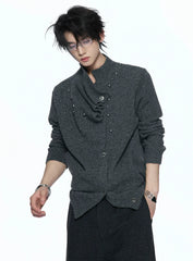 Asymmetric Studded Wool Blend Knit