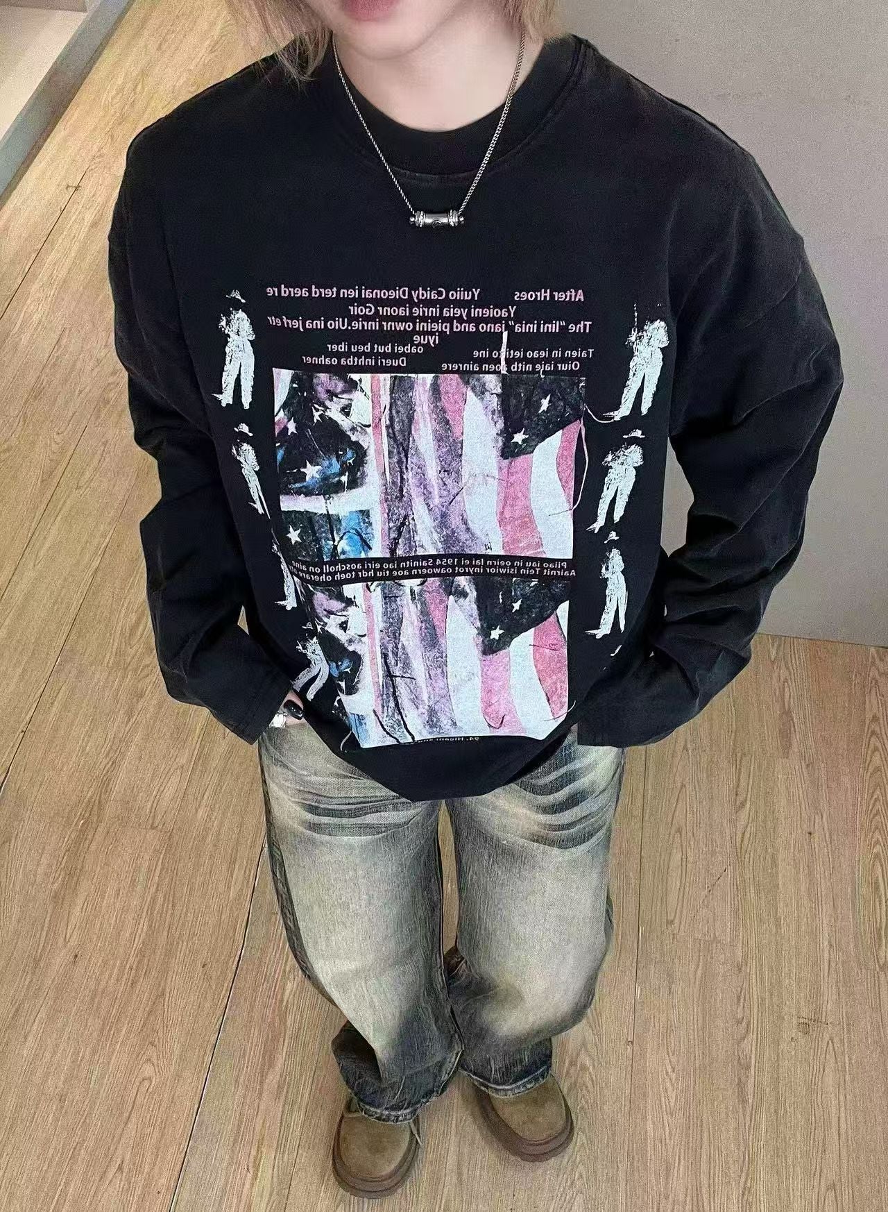 Layered Distressed Washed Long Sleeve Tee