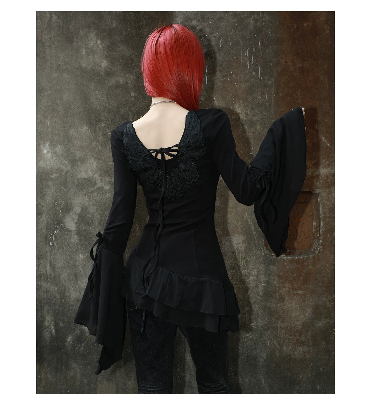 Angel Wing Ruched Long Sleeve Top