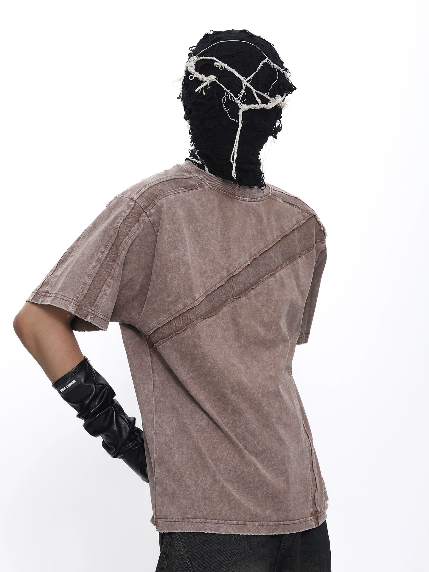【25s Jul.】Cut-Out Spliced Washed Round Neck Short Sleeve T-Shirt