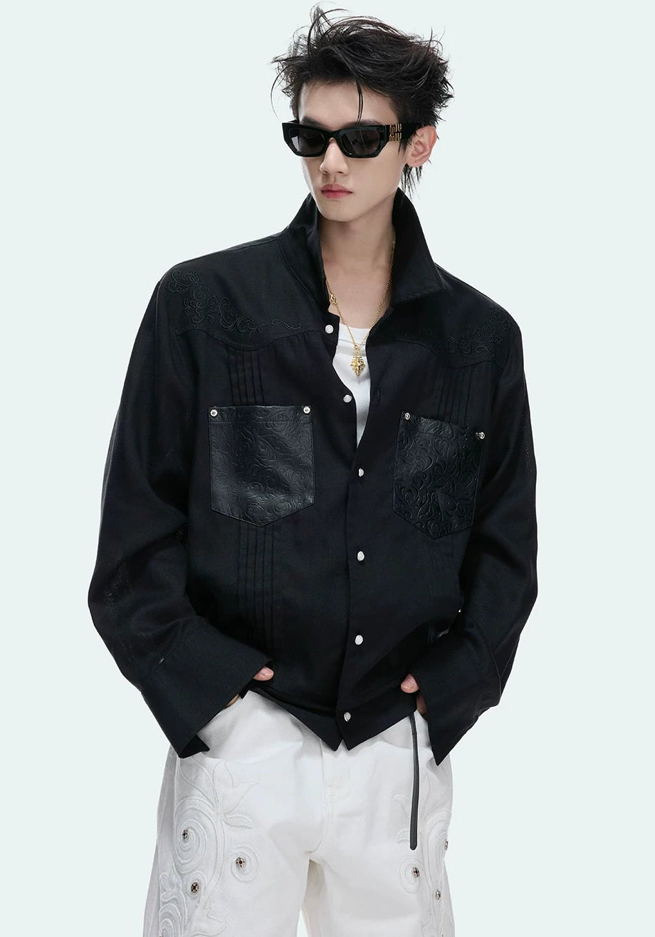 Floral Embroidered Linen Shirt Jacket
