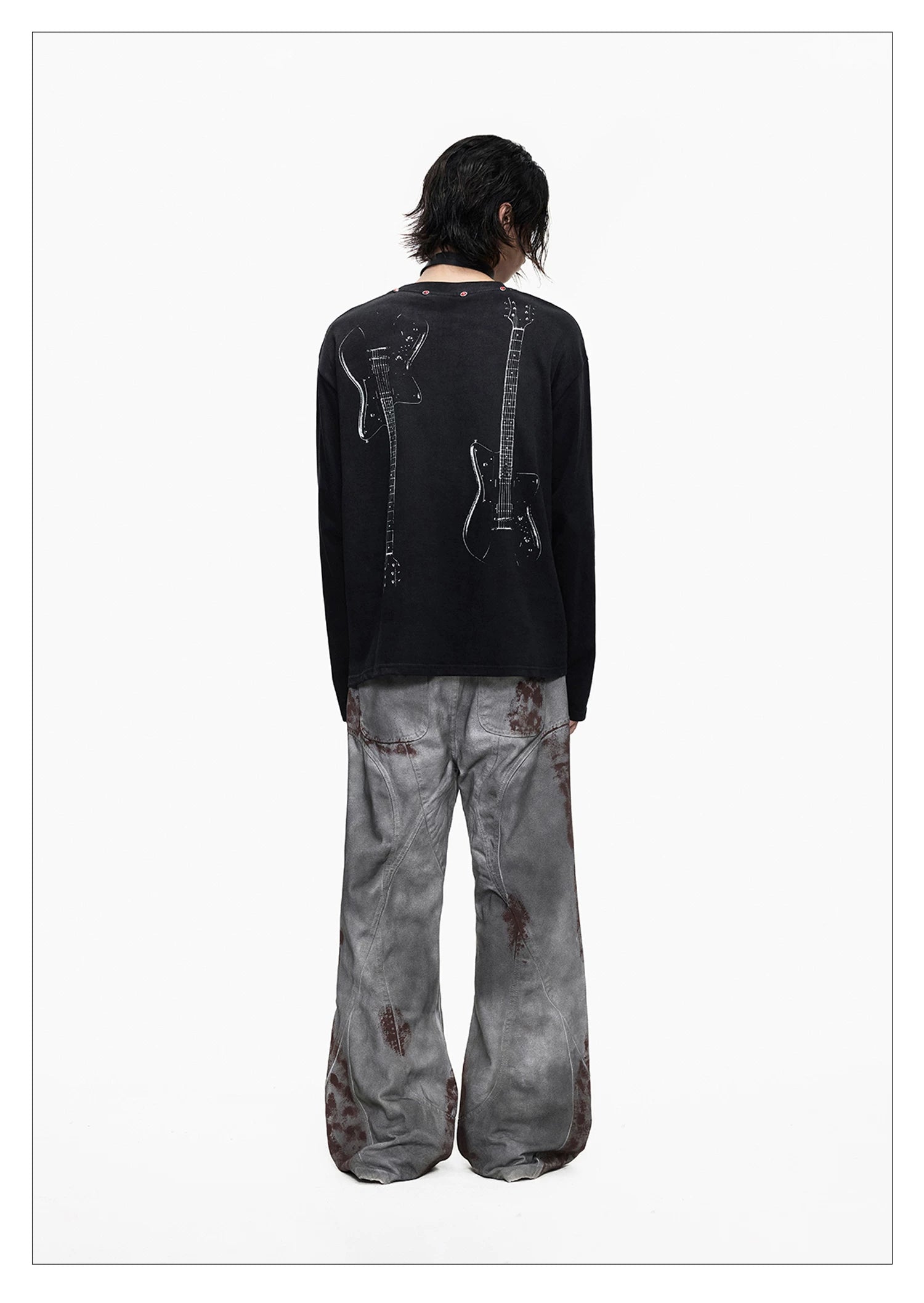 Blood Wash Distressed Flared Denim Jeans