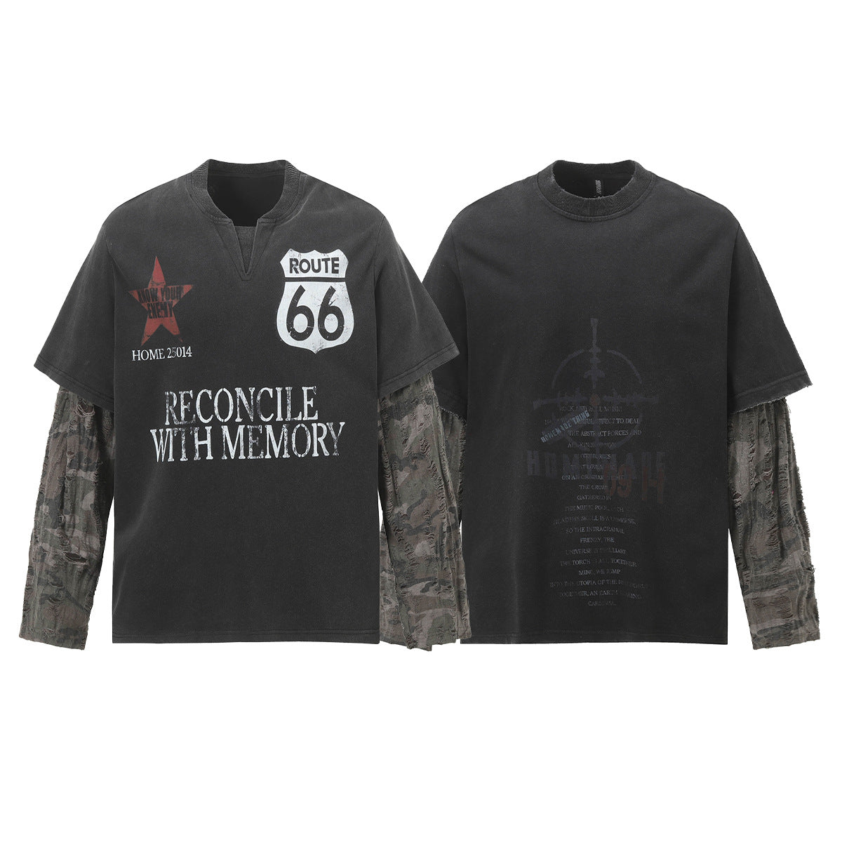 Layered Distressed Washed Long Sleeve Tee