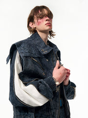 【25s Apr.】Faux Two-piece Design Zippered Denim Jacket+Pants