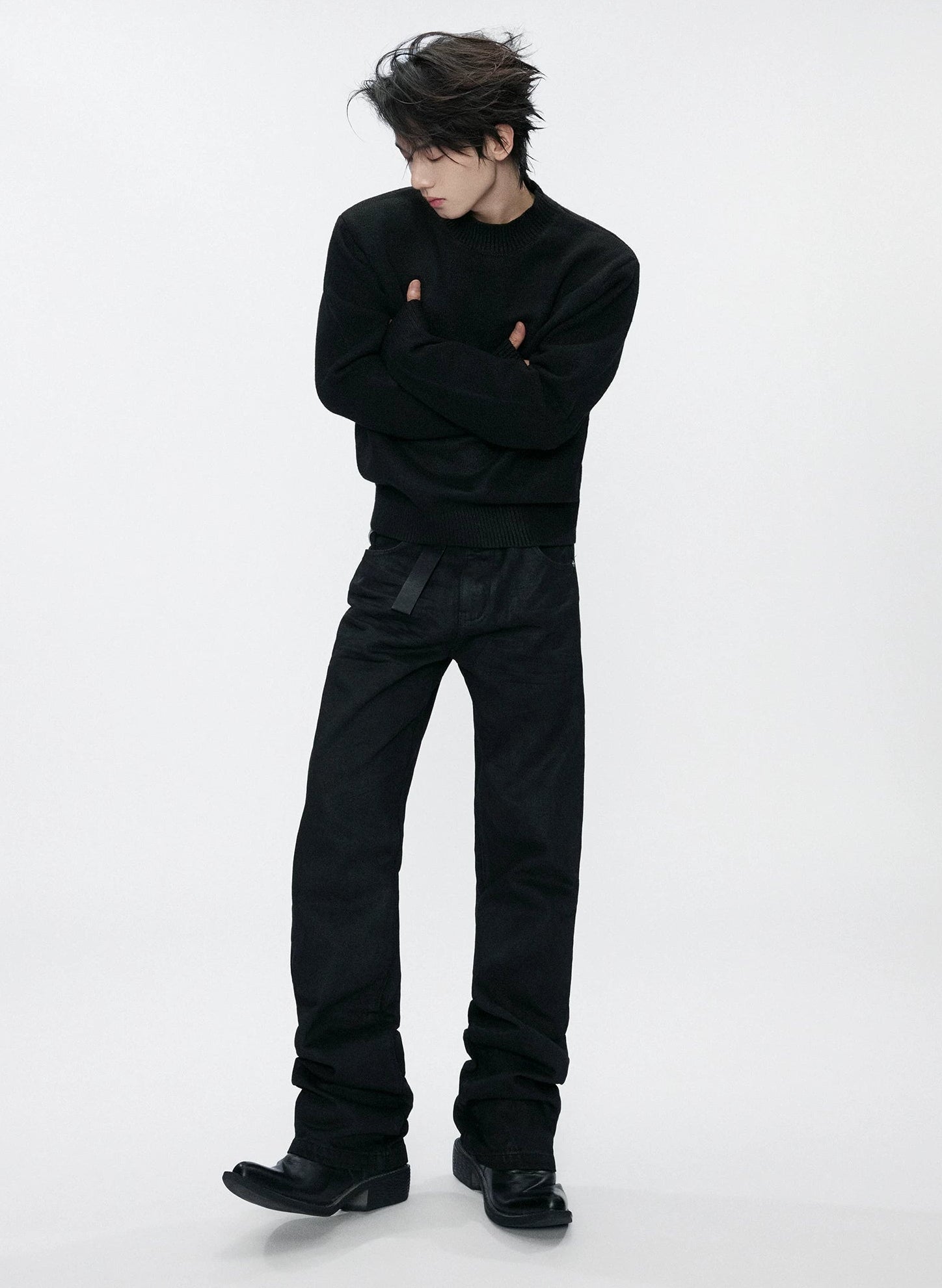 Wool Blend Ribbed Knit Sweater