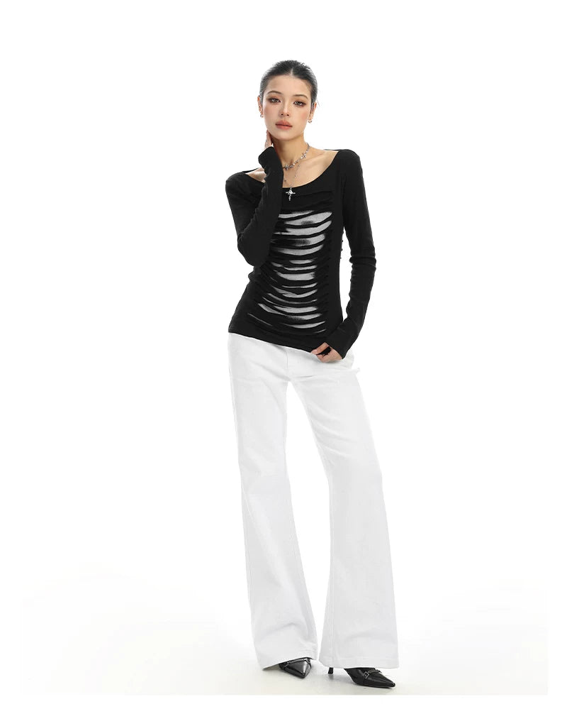 【26s Feb.】Cut-Out Open-Back Long-Sleeve Slim Fit Top
