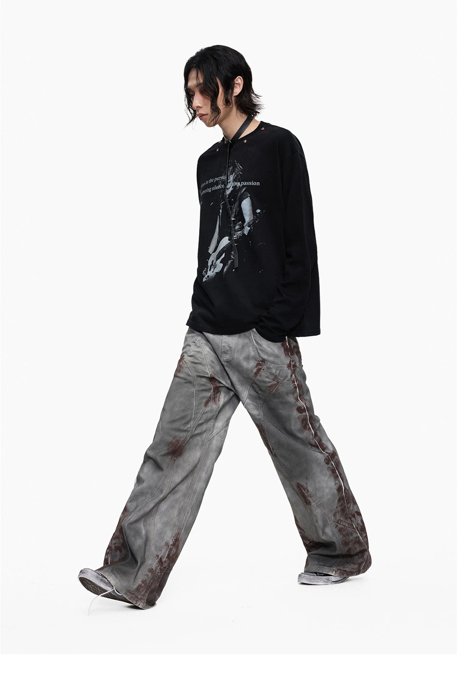 Distressed Punk Guitar Graphic Long Sleeve Tee