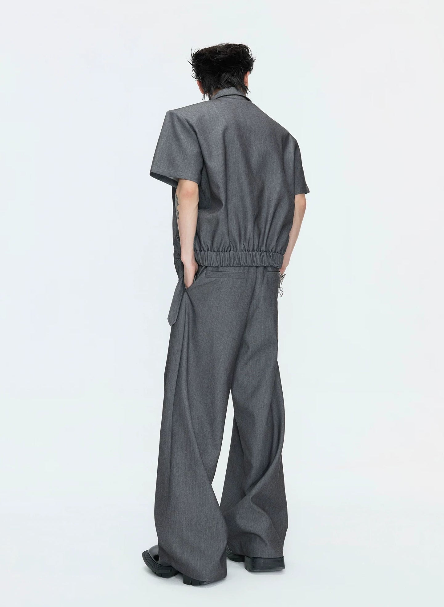【26s May】Asymmetric Layered Cropped Shoulder Jacket Set