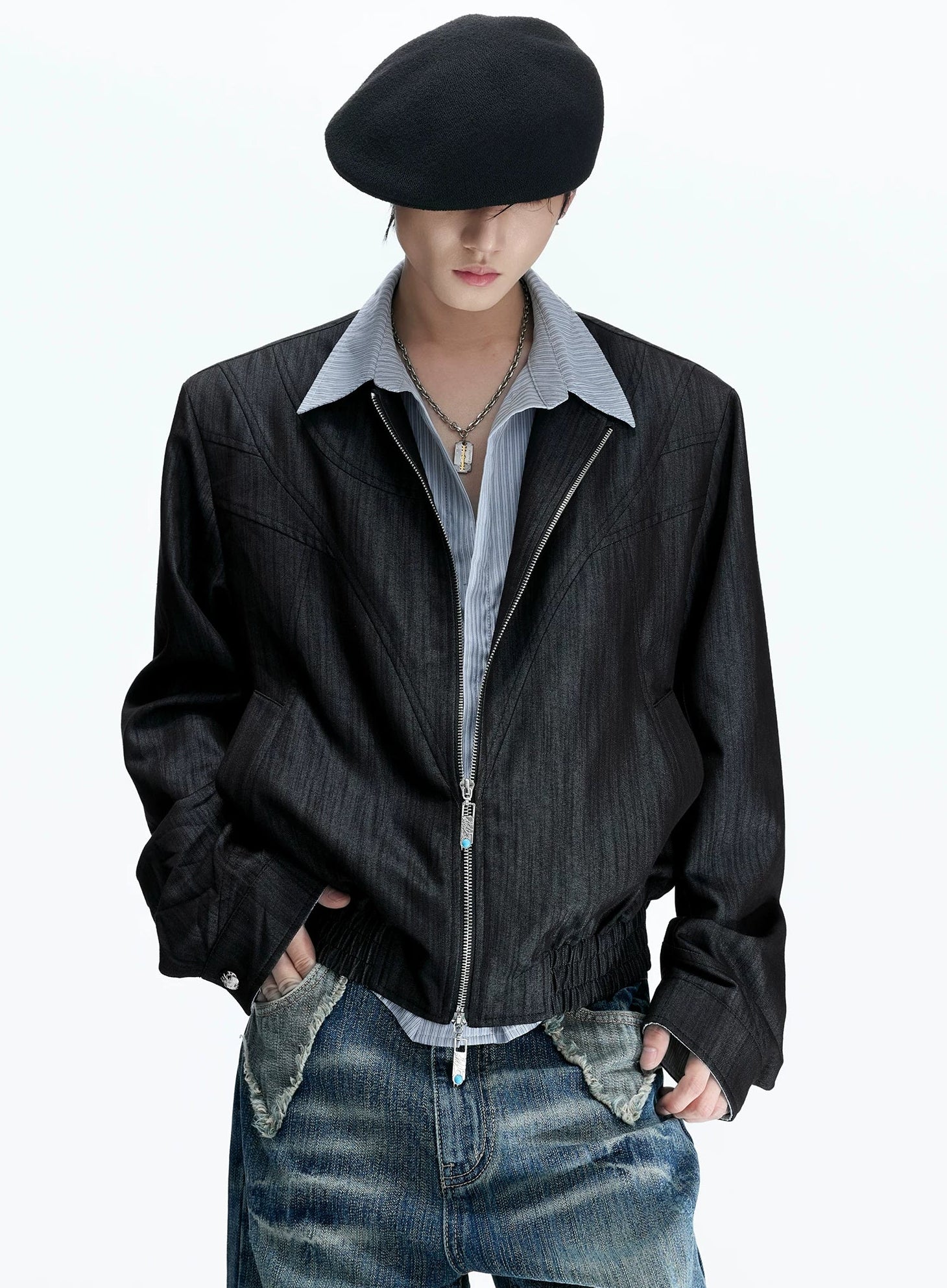 Pearlescent Striped Layered Shirt Jacket