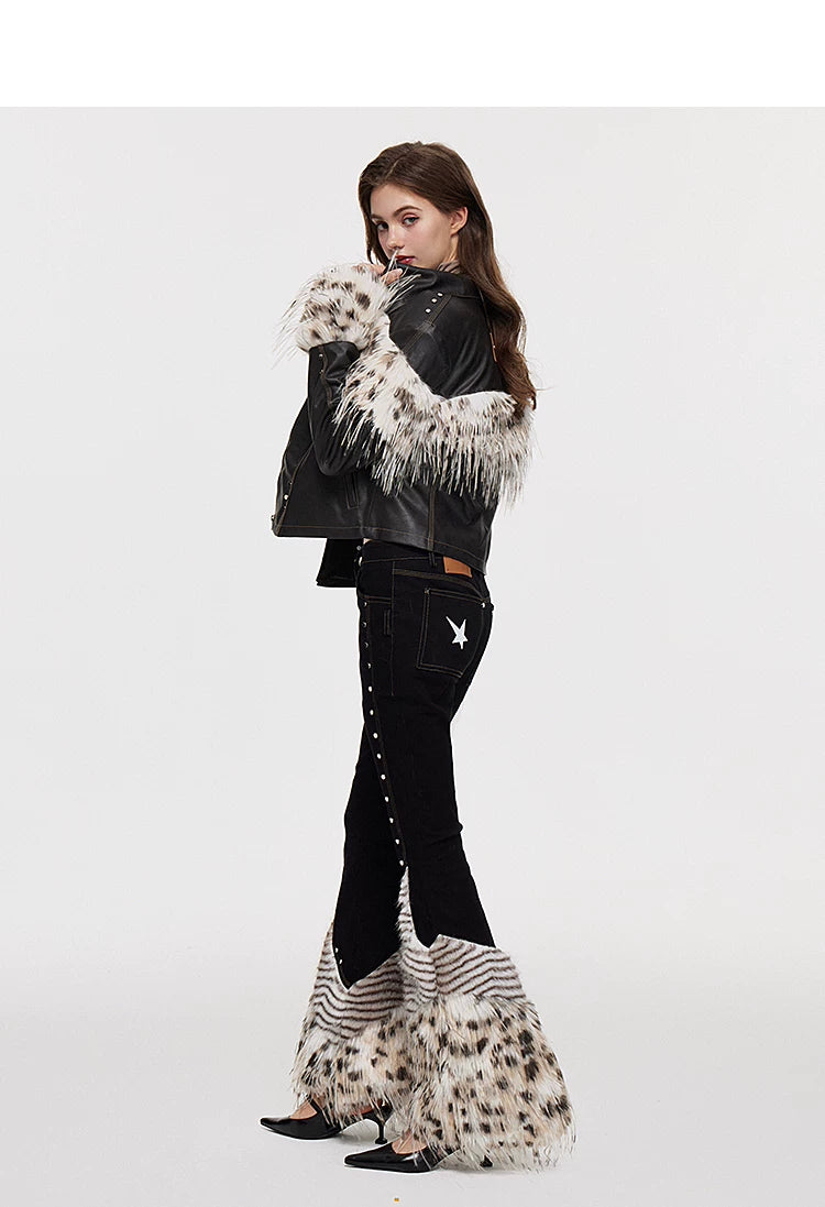 Slim-fit Stretch Patchwork Frayed Hem Pants