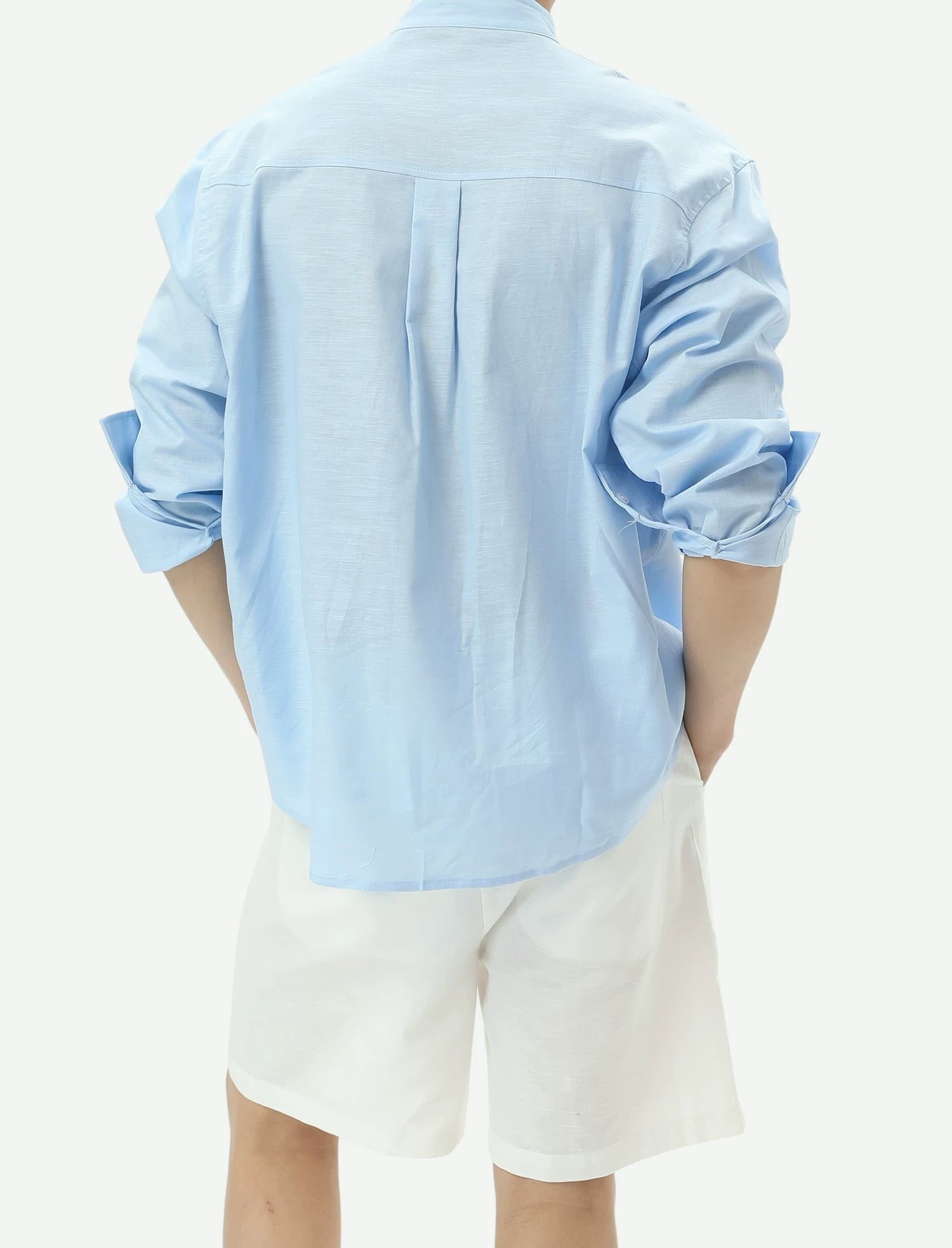 Stand Collar Linen-Texture Shirt