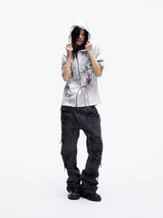 Distressed Raw Hem Slim Straight Jeans