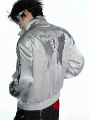 Broken Wing Satin Snake-Patterned Layered Stand Collar Jacket