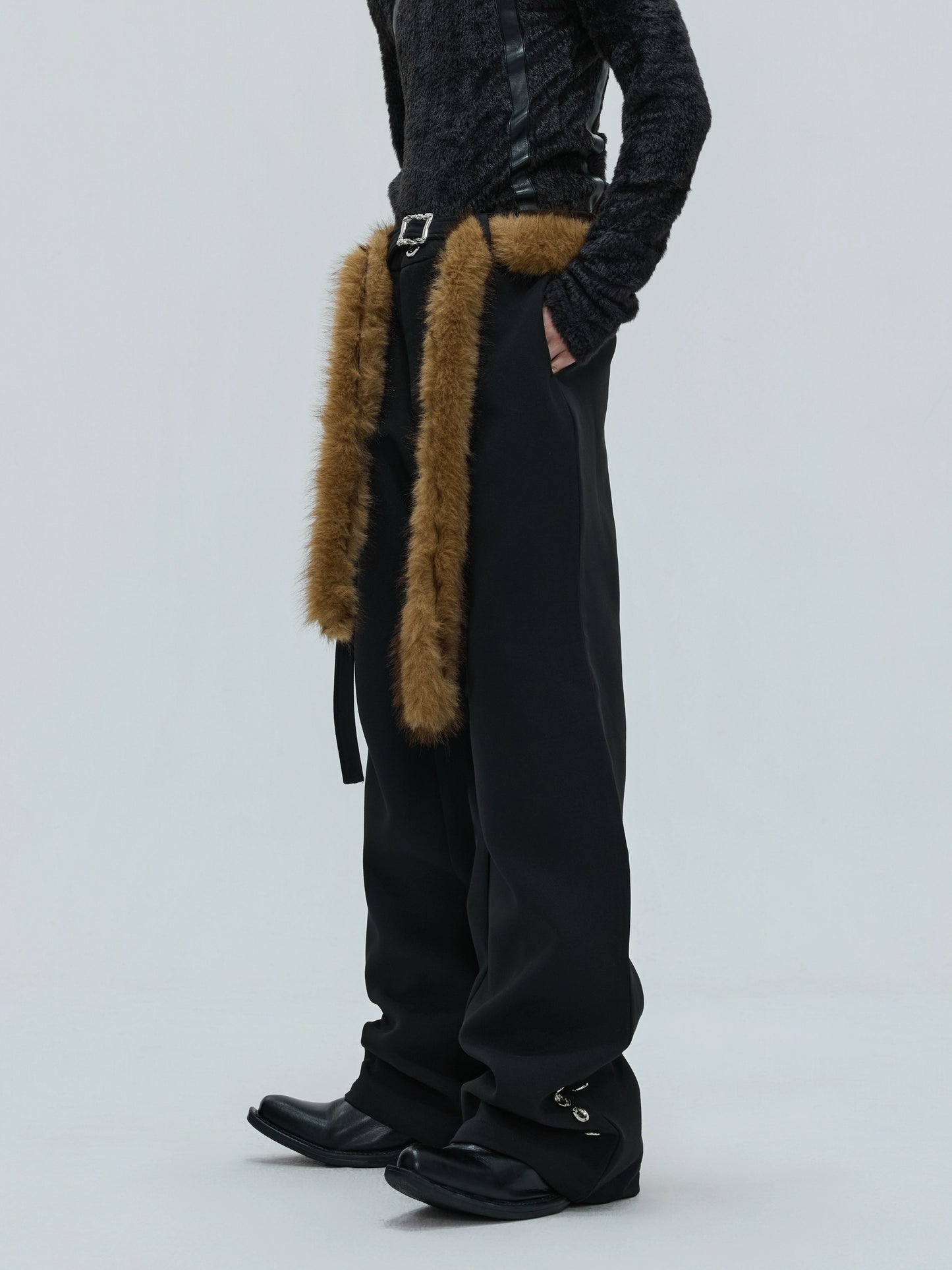 【25s Nov.】Furry Ribbon Metal Button Trousers