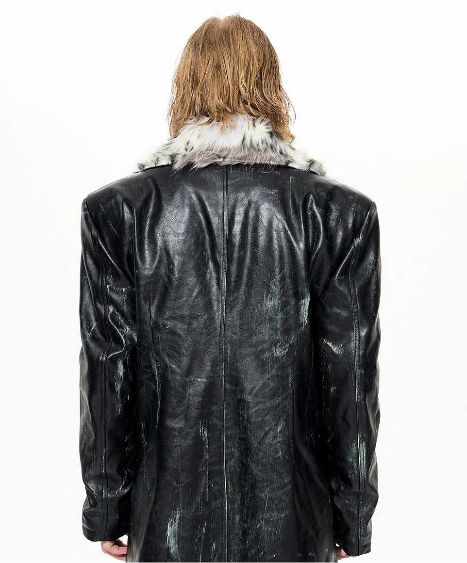 【25s Dec.】Hand-painted Stand-up Collar Patchwork Fur Coat