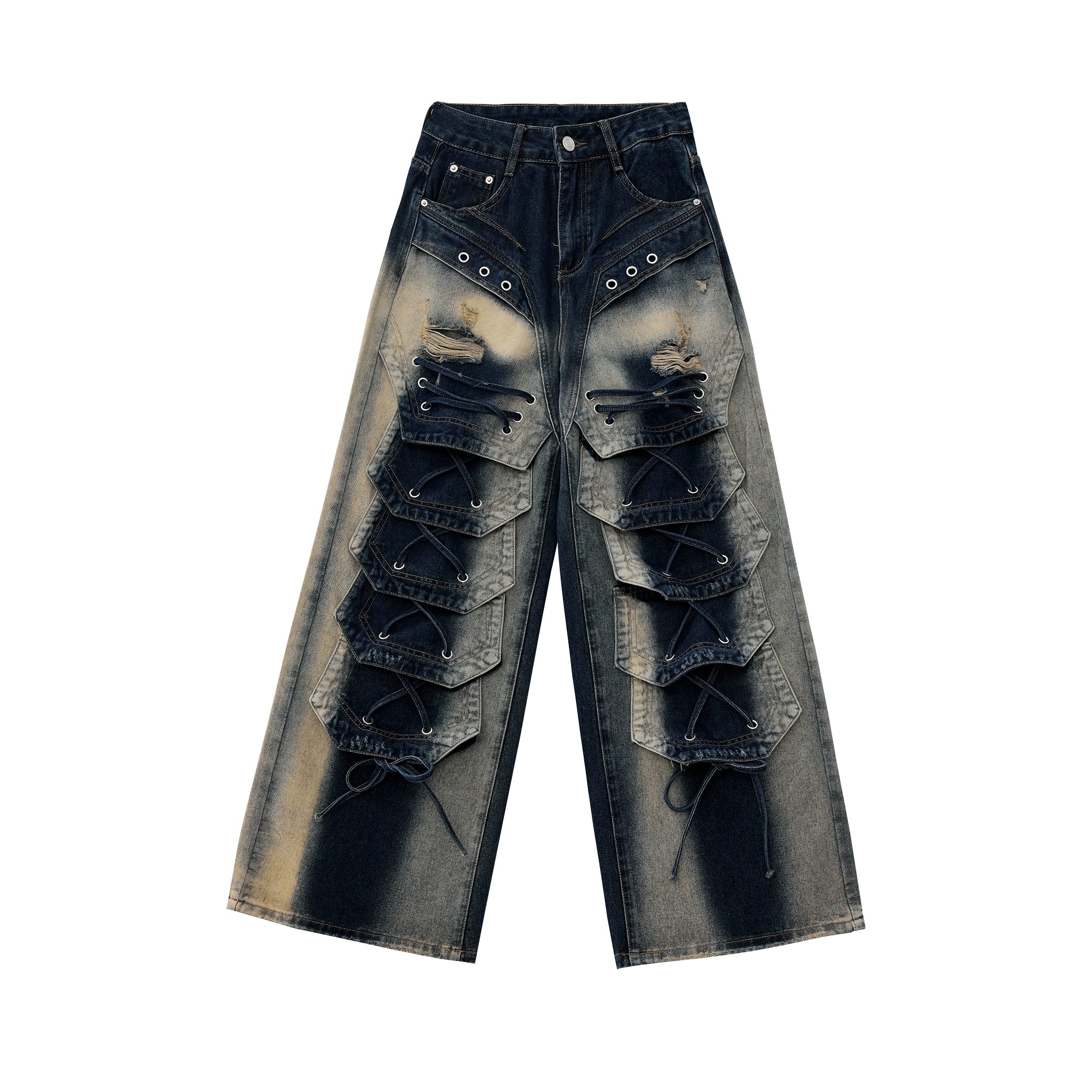 【25s Dec.】Distressed Patchwork Punk Wasteland Style Jeans