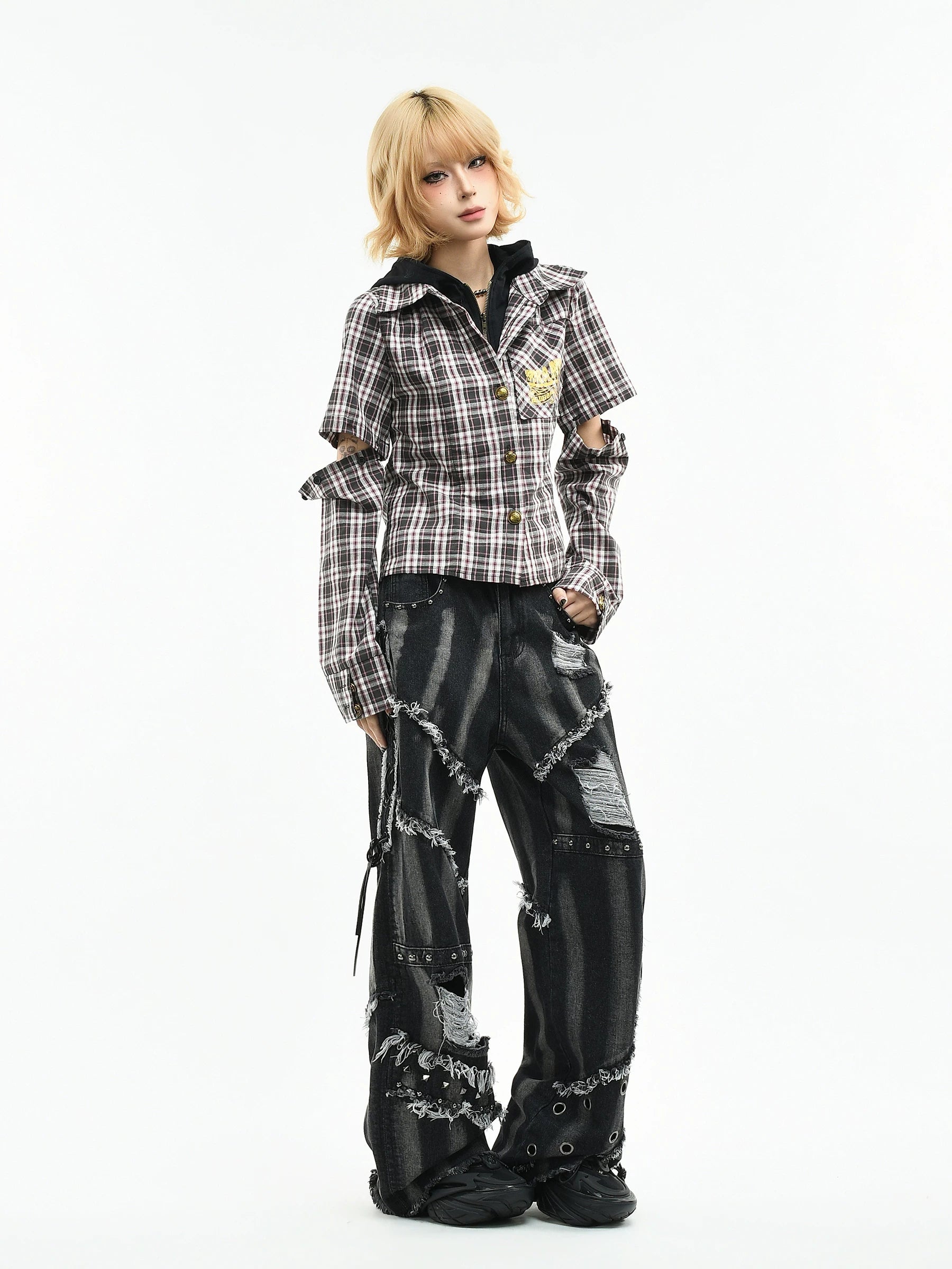 【26s Mar.】Detachable Sleeve Plaid Shirt