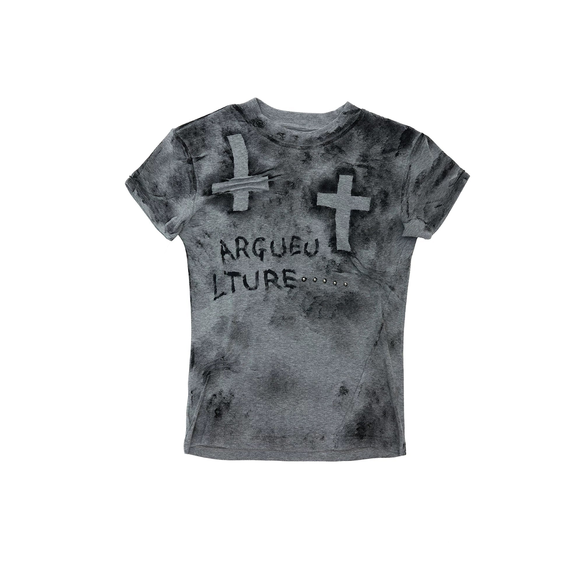 【26s May.】Distressed Cross Studded Slim Tee