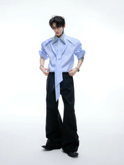 【25s Aug.】Diamond-embellished Ribbon-trimmed Shirt
