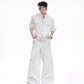 【25s Aug.】Pearl Embellishment Elegant Collarless Loose Denim Jacket / Jeans