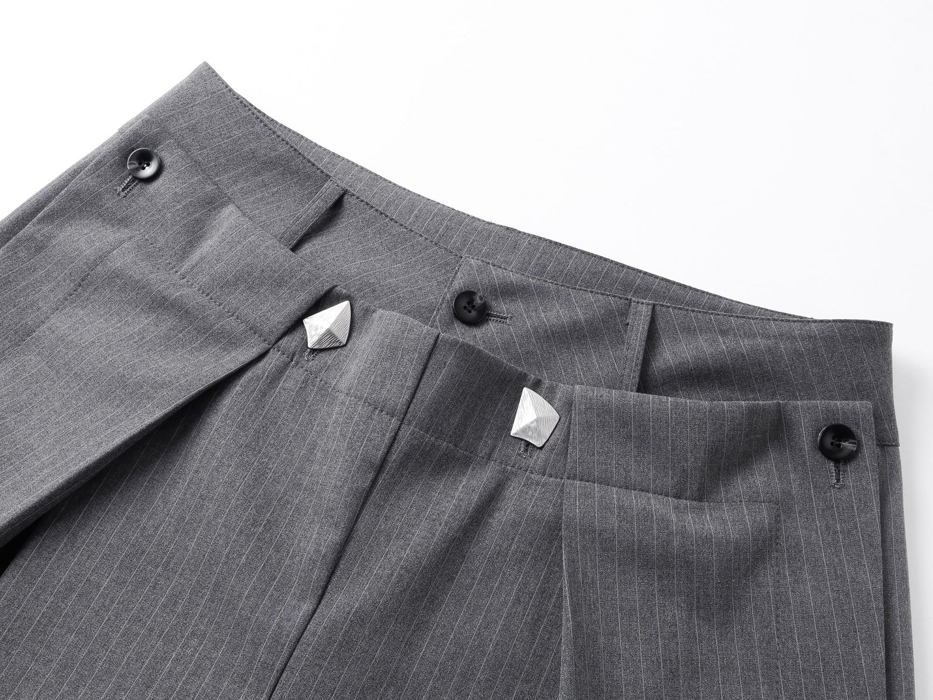 Gray Stripe Pleated Wide Trousers