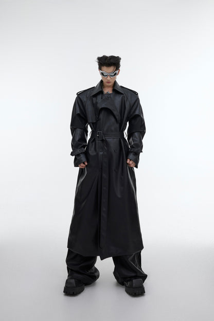 【23s October.】Deconstructed Silhouette PU Leather Coat