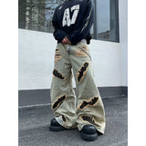 【Jun 25s.】Ripped Leopard Print Loose Wide Leg Jeans
