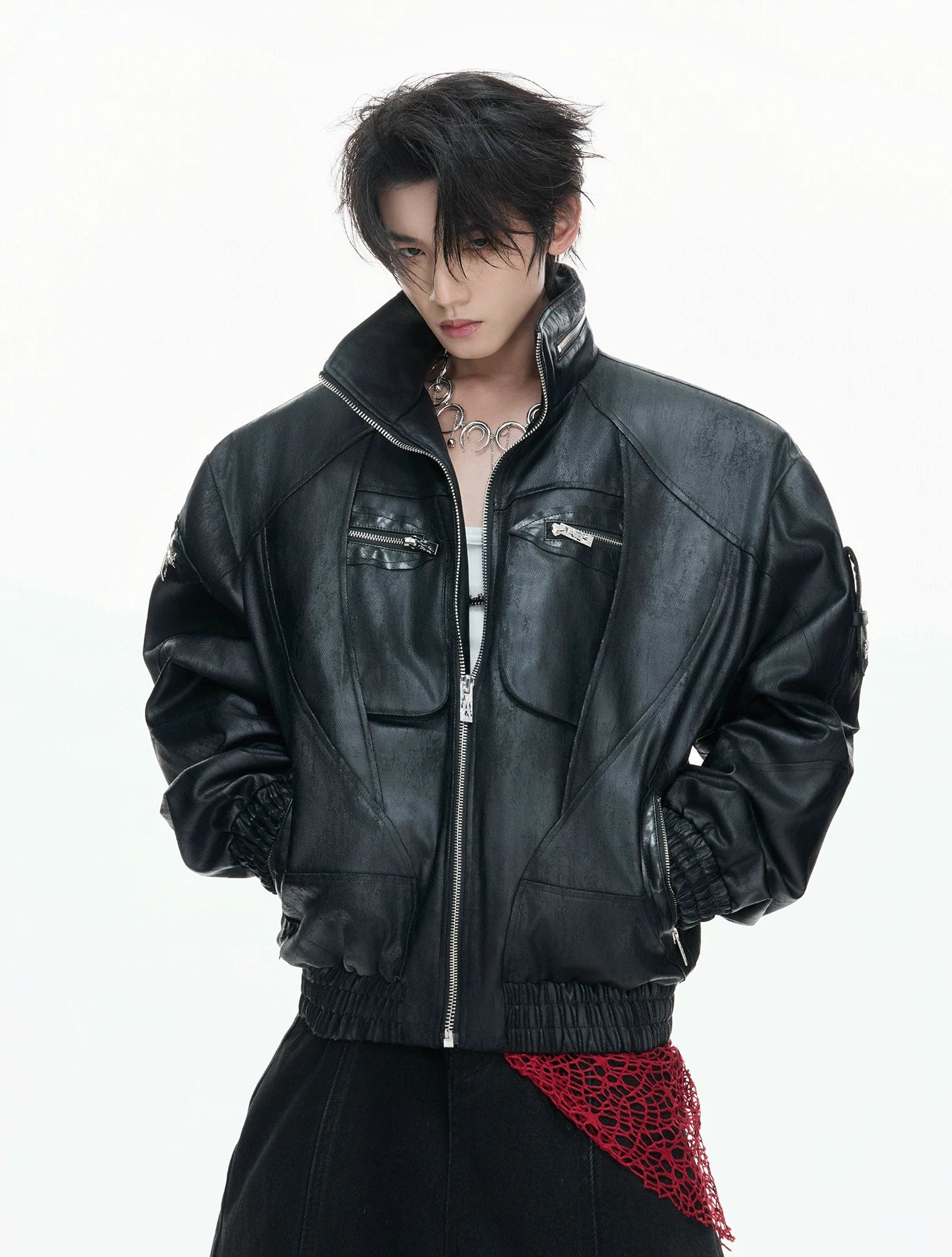 【26s Feb.】Waxed Deconstructed Multi-Zip Stand Collar Leather Jacket