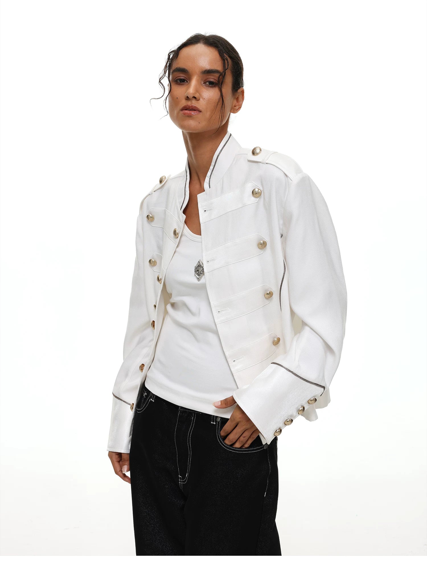 【26s May】Napoleonic Stand Collar Metal Button Lightweight Shirt Jacket
