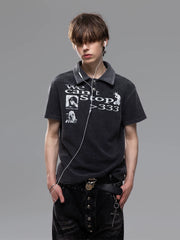 Distressed Waffle Boxy Polo Tee