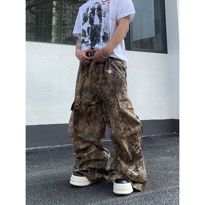 【25s Jun.】Vintage Sand Snake Camouflage Punk Pants