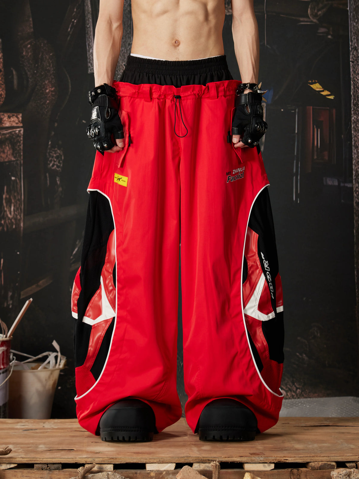 Deconstructed Racing Mesh Leather Pants