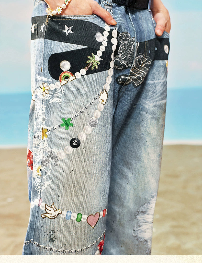 【25s Jul.】3D Printed Trendy Straight-Cut Denim Jeans