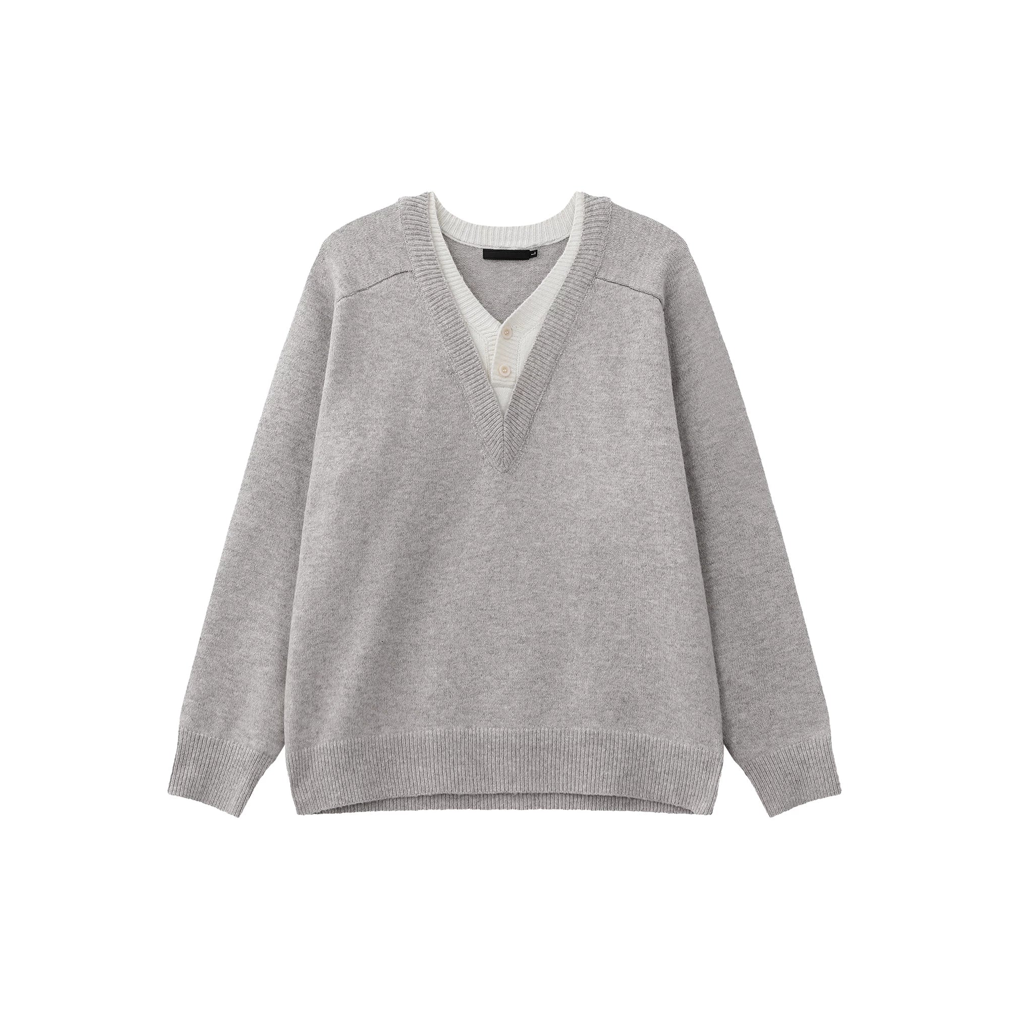 【26s Jan.】Clean-Fit Layered V-Neck Lambswool Knit Sweater